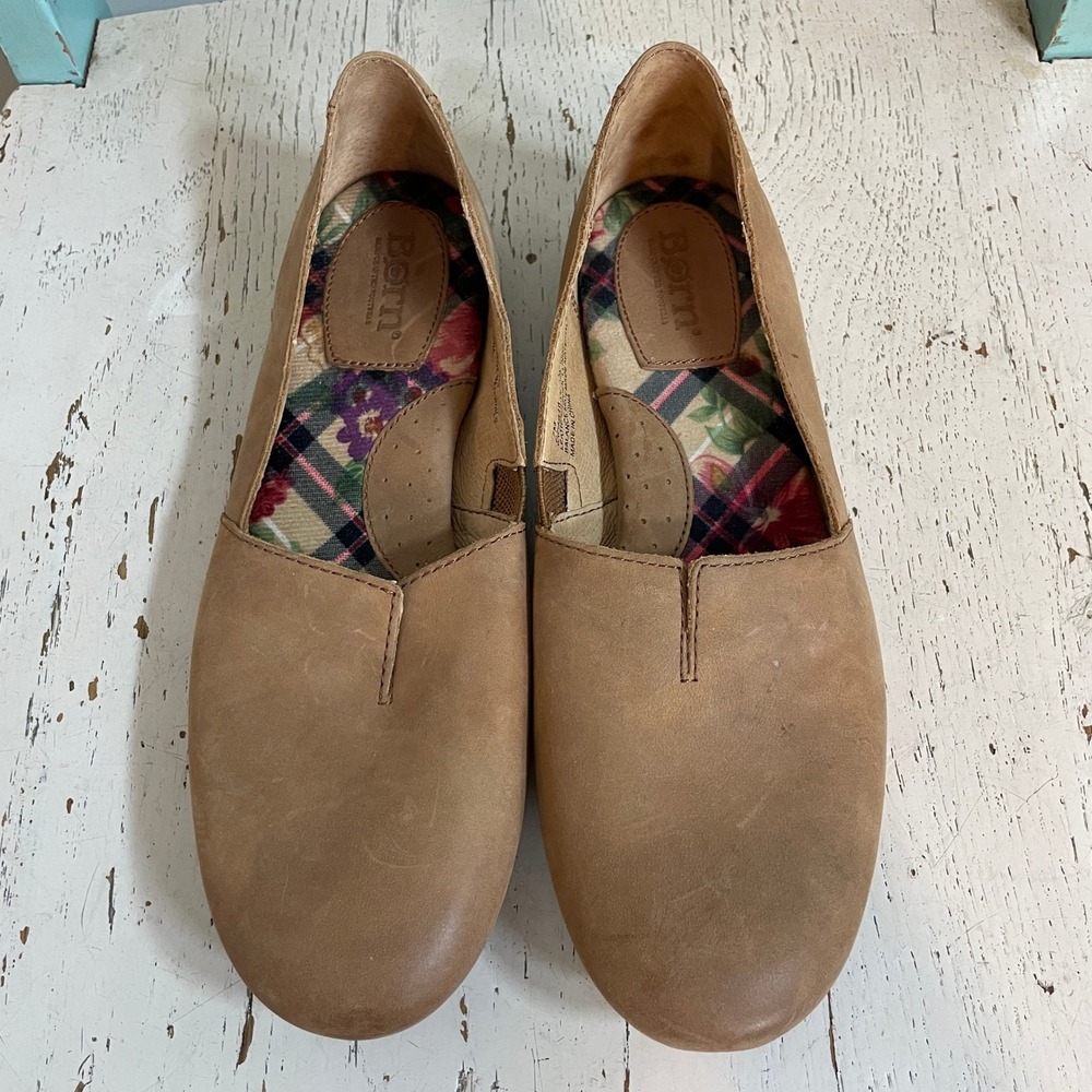 BORN Serba Women's Flats Size 7 Brown Leather Slip On Shoes Ballet Cushioned
